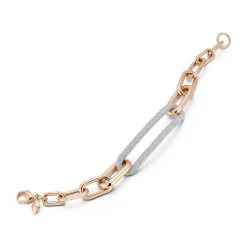 MORRELL 18K GOLD GRADUATING CHAIN LINK BRACELET WITH ELONGATED DIAMOND LINK