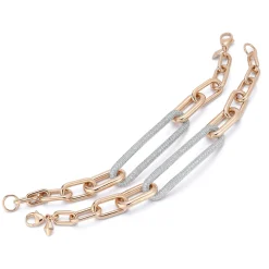 MORRELL 18K GOLD GRADUATING CHAIN LINK BRACELET WITH ELONGATED DIAMOND LINK