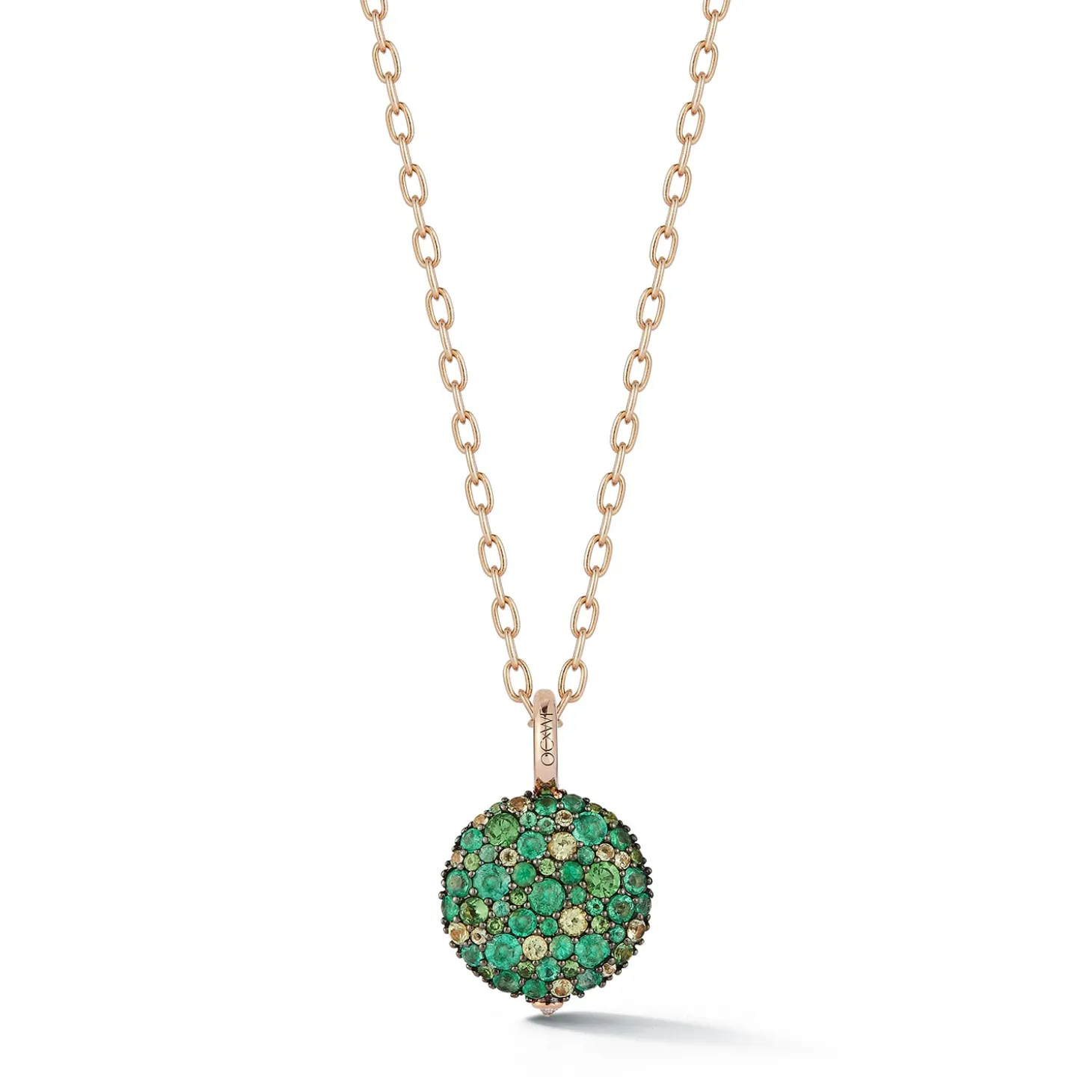 OC X WF 18K MEDIUM GREEN EMERALD AND TSAVORITE PEBBLE LOCKET