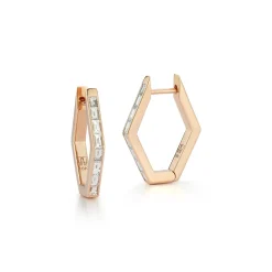 QUENTIN 18K BAGUETTE DIAMOND HEXAGON HOOP EARRINGS