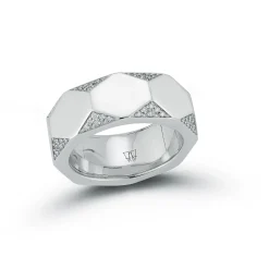 QUENTIN 18K ROSE GOLD AND DIAMOND FACETED HEXAGON BAND RING