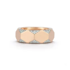 QUENTIN 18K ROSE GOLD AND DIAMOND FACETED HEXAGON BAND RING