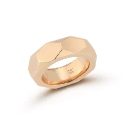 QUENTIN 18K ROSE GOLD FACETED HEXAGON PATTERN BAND MEN'S RING