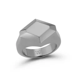QUENTIN STERLING SILVER AND BLACK RHODIUM FACETED HEXAGON SIGNET RING