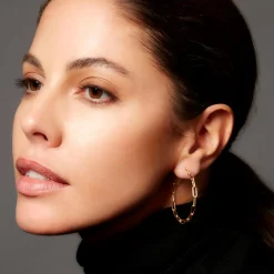 SAXON 1.75" 18K GOLD CHAIN LINK HOOP EARRING