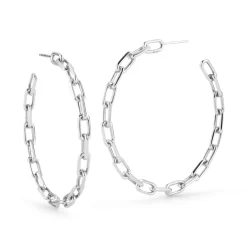 SAXON 2" STERLING SILVER CHAIN LINK HOOP EARRINGS