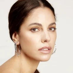 SAXON 2" STERLING SILVER CHAIN LINK HOOP EARRINGS