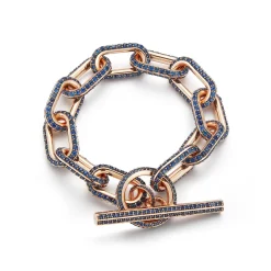 SAXON JUMBO 18K CHAIN LINK ALL BLUE SAPPHIRE TOGGLE BRACELET