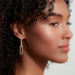 SAXON 18K AND DIAMOND MIX MATCHED 2 DROP ELONGATED LINK EARRING