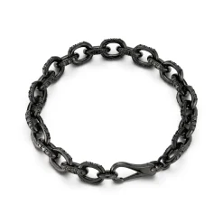 SAXON 18K BLACK GOLD AND BLACK DIAMOND CABLE CHAIN LINK BRACELET