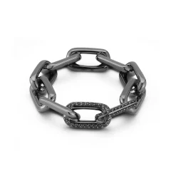 SAXON 18K BLACK GOLD AND DOUBLE BLACK DIAMOND LARGE CHAIN LINK RING