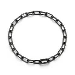 SAXON 18K BLACK GOLD CHAIN LINK BRACELET WITH ELONGATED BLACK DIAMOND CLASP