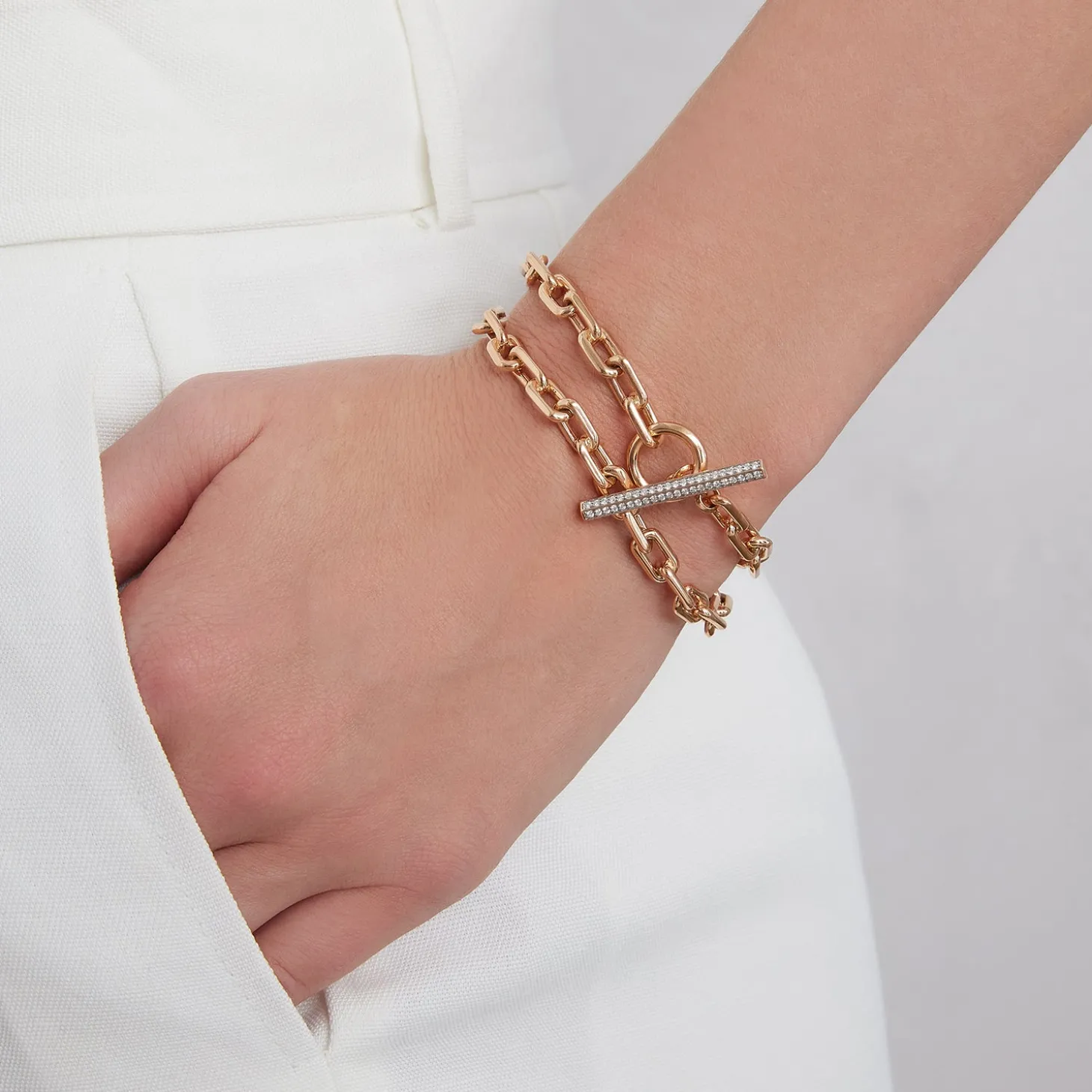 SAXON 18K DOUBLE WRAP CHAIN LINK u0026 DIAMOND BAR TOGGLE BRACELET