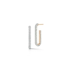 SAXON 18K ELONGATED SINGLE DIAMOND CHAIN LINK EARRINGS