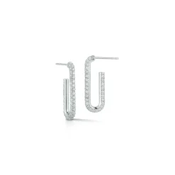 SAXON 18K ELONGATED SINGLE DIAMOND CHAIN LINK EARRINGS