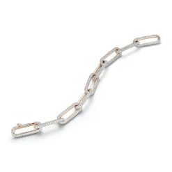 SAXON 18K GOLD ALL DIAMOND ELONGATED CHAIN LINK BRACELET