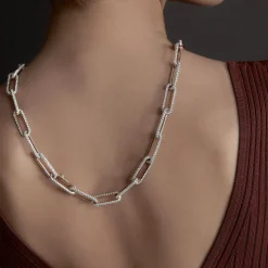 SAXON 18K GOLD ALL DIAMOND ELONGATED CHAIN LINK BRACELET