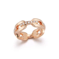 SAXON 18K GOLD AND DIAMOND BAR FLAT CHAIN LINK RING