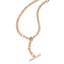 SAXON 18K GOLD AND DIAMOND CHAIN LINK NECKLACE WITH TOGGLE CLOSURE