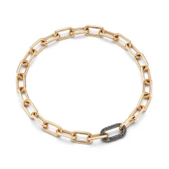 SAXON 18K GOLD CHAIN LINK BRACELET WITH ELONGATED BLACK DIAMOND CLASP