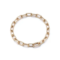 SAXON 18K GOLD CHAIN LINK BRACELET WITH ELONGATED ALL DIAMOND CLASP