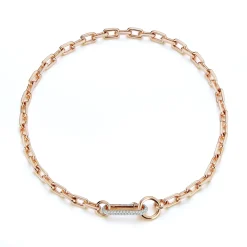 SAXON 18K GOLD CHAIN LINK NECKLACE WITH ELONGATED DIAMOND LINK CLASP