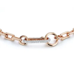 SAXON 18K GOLD CHAIN LINK NECKLACE WITH ELONGATED DIAMOND LINK CLASP