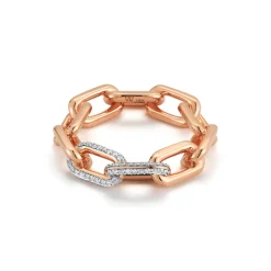 SAXON 18K LARGE DOUBLE DIAMOND CHAIN LINK RING