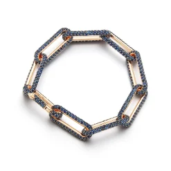 SAXON 18K ROSE GOLD ALL BLUE SAPPHIRE ELONGATED CHAIN LINK BRACELET