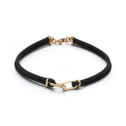 SAXON 18K ROSE GOLD DOUBLE LINK NAPA LEATHER BRACELET