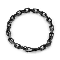 SAXON STERLING SILVER, BLACK RUTHENIUM CABLE CHAIN LINK BRACELET WITH SPRING CLASP