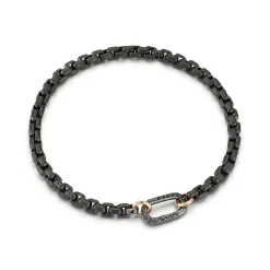 SAXON STERLING SILVER CHAIN LINK BRACELET WITH 18K BLACK GOLD AND BLACK DIAMOND ELONGATED CLASP