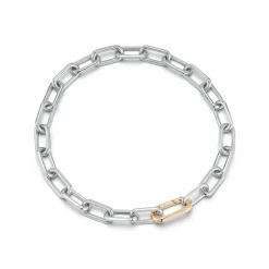 SAXON STERLING SILVER LINK BRACELET WITH 18K ROSE GOLD ELONGATED SPRING LOADED CLASP