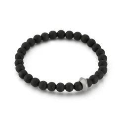 SYDNEY MATTE ONYX AND STERLING SILVER ORIGAMI BEADED BRACELET