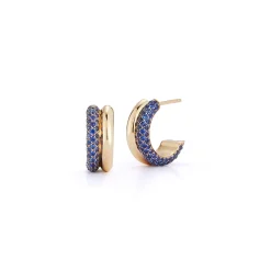 THOBY 18K GOLD AND BLUE SAPPHIRE TUBULAR HUGGIES
