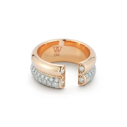 THOBY 18K GOLD AND DIAMOND EDGE 2 ROW TUBULAR RING
