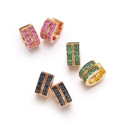 WF CLASSIC 18K AND GREEN EMERALD DOUBLE ROW HUGGIES