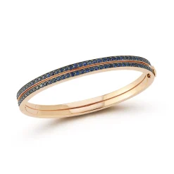 WF CLASSIC 18K GOLD AND BLUE SAPPHIRE DOUBLE ROW BANGLE BRACELET