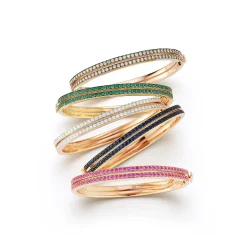 WF CLASSIC 18K GOLD AND CHAMPAGNE DIAMOND DOUBLE ROW BANGLE BRACELET