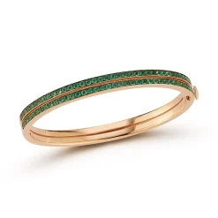WF CLASSIC 18K GOLD AND GREEN EMERALD DOUBLE ROW BANGLE BRACELET