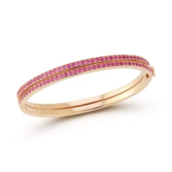 WF CLASSIC 18K GOLD AND PINK SAPPHIRE DOUBLE ROW BANGLE BRACELET